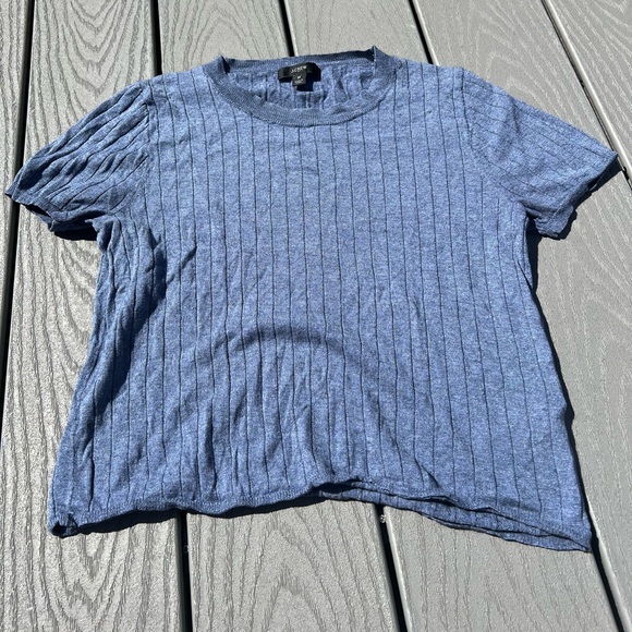 J. Crew Heather Seacoast Blue Silk Cashmere Crew Neck Cropped Pull Over Top - Picture 5 of 8